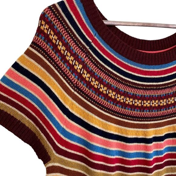 Tommy Hilfiger Fair Isle Alpaca Wool Blend Striped Short Sleeve Sweater Dress XL - Picture 3 of 11